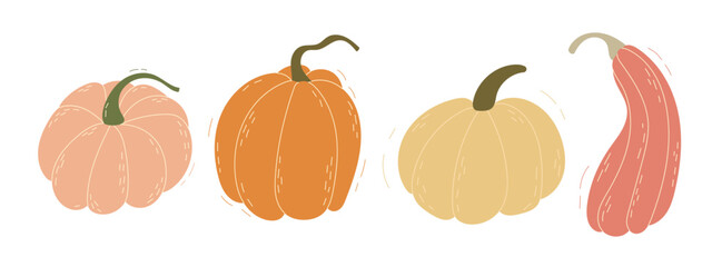 Hand drawn autumn set of cute pumpkin