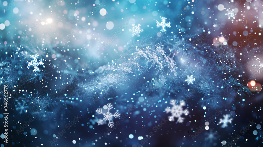 Aufkleber gentle snowflakes falling on a stunning blue winter backdrop with twinkling bokeh lights, setting a 