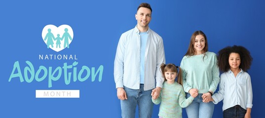 Banner for National Adoption Month with happy family