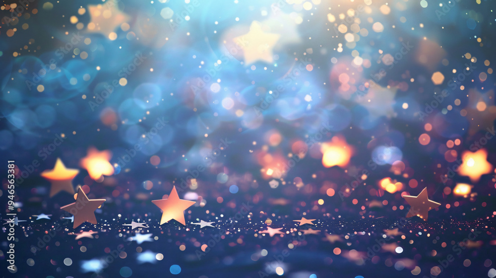 Poster festive atmosphere created by abstract glitter background with sparkling stars and lights