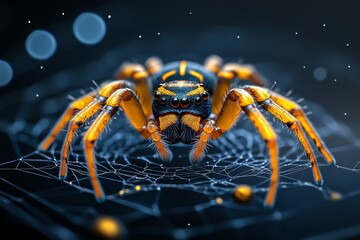 Spider spinning a web under the stars, captured in a photo where the night sky adds a cosmic background to the spider's work