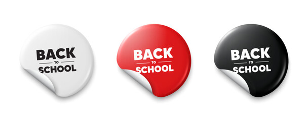 Back to school tag. Price tag sticker with offer message. Education offer. End of vacation slogan. Sticker tag banners. Discount label badge. Vector