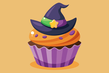 Halloween witch cupcake, watercolor clipart illustration with isolated background.

