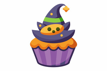 Halloween witch cupcake, watercolor clipart illustration with isolated background.
