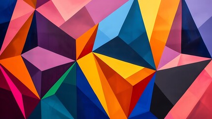 Obraz premium A close-up view of a vibrant geometric pattern in bold colors, with sharp angles and deep shadows that create a sense of depth and dimension.
