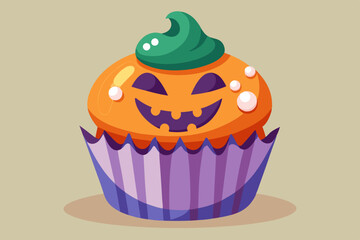Halloween cupcake, watercolor clipart illustration with isolated background.
