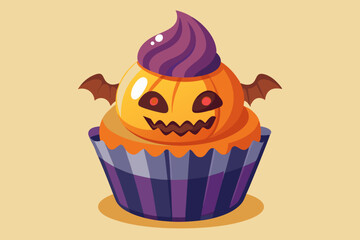 Halloween cupcake, watercolor clipart illustration with isolated background.
