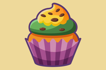 Halloween cupcake, watercolor clipart illustration with isolated background.
