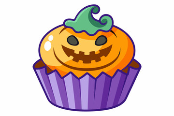 Halloween cupcake, watercolor clipart illustration with isolated background.
