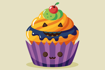 Halloween cupcake, watercolor clipart illustration with isolated background.
