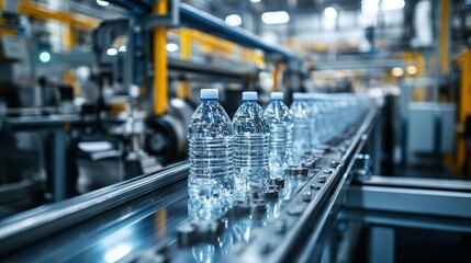 Naklejka premium Active production line in a large factory, closeup of machinery and processes in operation, industrial workflow optimization