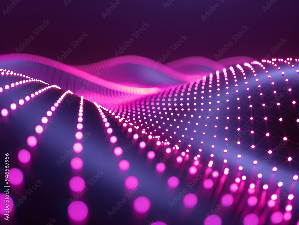 Poster neon purple dots grid pattern on dark backdrop creating futuristic high tech display