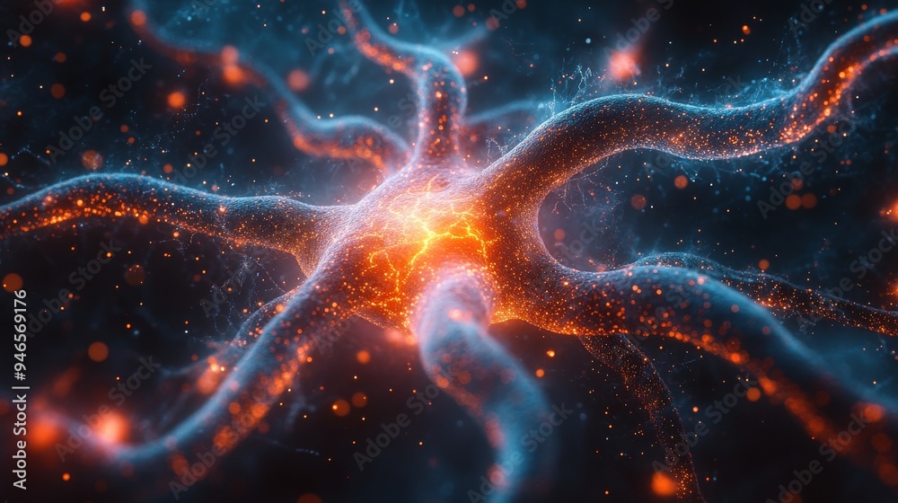 Poster a detailed holographic representation showcases the intricate web of the nervous system, emphasizing