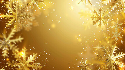 Glamorous gold christmas backdrop with shimmering snowflakes falling on a softly blurred gold background