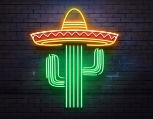 vector realistic isolated neon sign cactus sombrero happy independence day mexico decoration wall background concept viva mexico