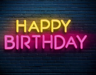 Fototapeta premium vector realistic isolated neon sign happy birthday easy change alphabet font wall background