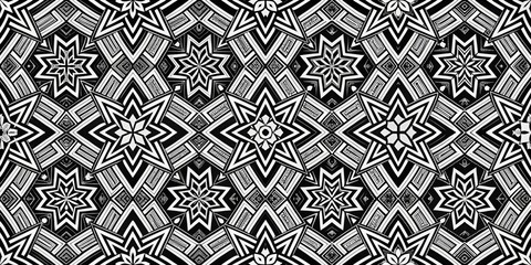 Fototapeta premium Black and White Geometric Starburst Pattern, Abstract Art, Geometric Design, Symmetrical Composition, Kaleidoscope, Graphic Design, Monochromatic