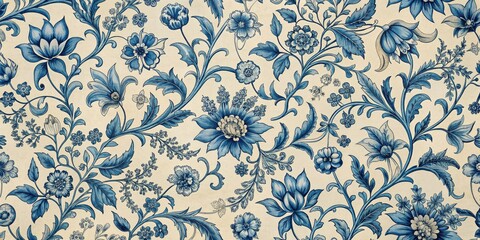 Blue and White Floral Wallpaper, vintage ,floral, wallpaper