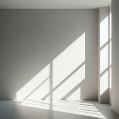 Fototapeta premium Diagonal window shadow casted by sunlight on white wall.