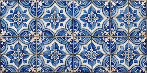 Fototapeta premium Blue and White Portuguese Tile Pattern, Ceramic Tiles, Azulejos, Portuguese Art