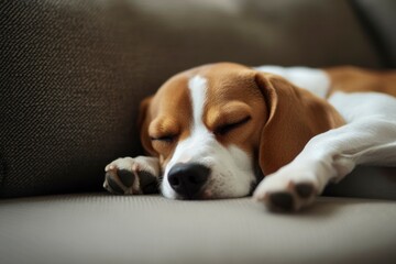 Beagle Dog Sleeping on a Couch