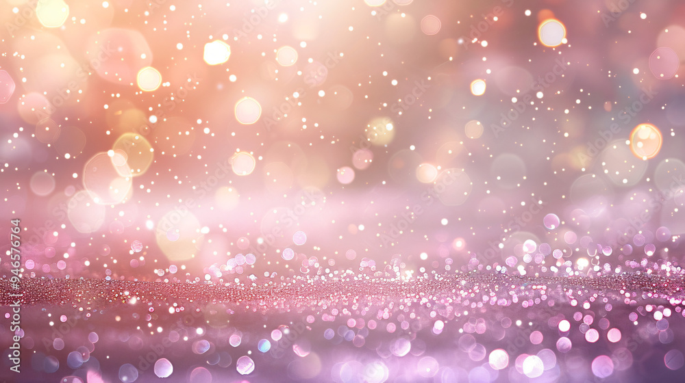 Poster blurred sparkling lights create a vibrant backdrop in pink and gold hues