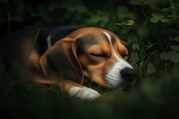A Beagle Dog Sleeping Peacefully in the Grass