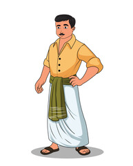 A village man cartoon character wearing shirt and lungi