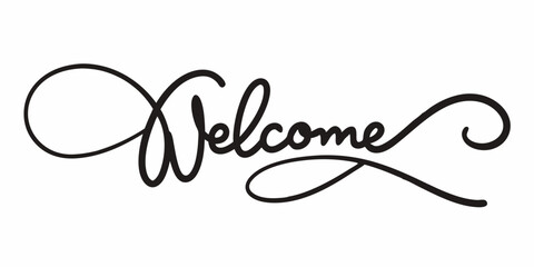  Elegant handwritten calligraphy of the word 'Welcome', perfect for adding a touch of sophistication to your designs. Use this versatile graphic for invitations, greetings.