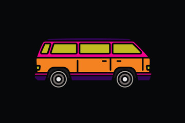 Original vector illustration. An old travel van. A contour icon.