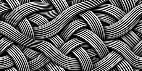 Intertwined Silver Stripes A 3D Abstract Pattern, Abstract Art, 3D Design, Geometric, Lines, Stripes, Black and White