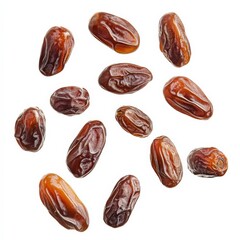 Dates Fruit Scattered on White Background.