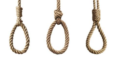 Three Knotted Ropes Hanging Against Transparent Background