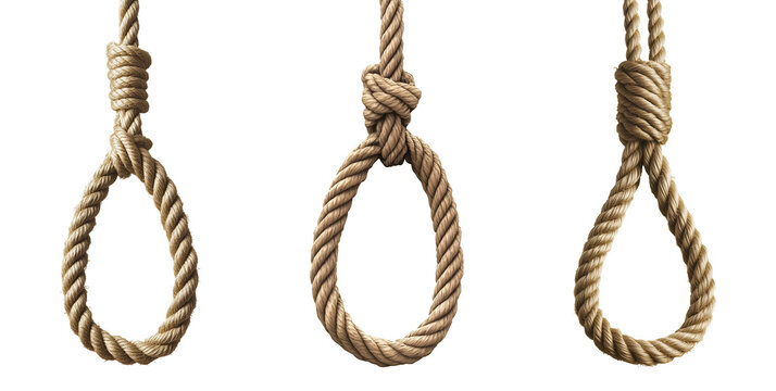 Three Knotted Ropes Hanging Against Transparent Background