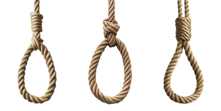 Three Knotted Ropes Hanging Against Transparent Background