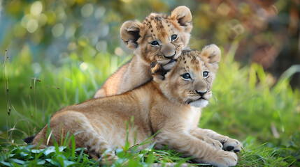 Obraz premium lion cub and lioness