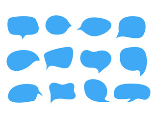 Hand drawn Speech bubble set. Message clouds Collection. Doodle communication icon. Blue Text box Frame isolated on white background. Fun cute Thinking idea Balloon. Vector illustration