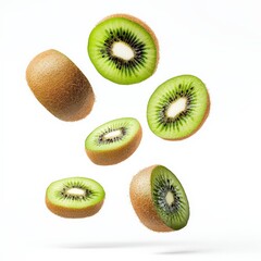 Fototapeta premium Flying Kiwi Fruit Slices.