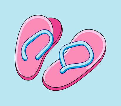 pink flip-flops with blue straps on blue clip art preview