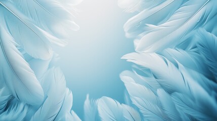 Naklejka premium A gentle composition of soft blue feathers creating a serene and peaceful visual, perfect for calming and airy design backgrounds.