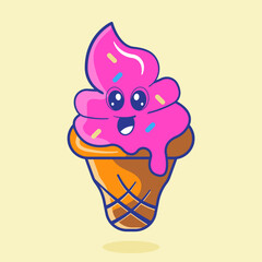 Ice Cream Cone Cartoon Icon Illustration. Sweet Food