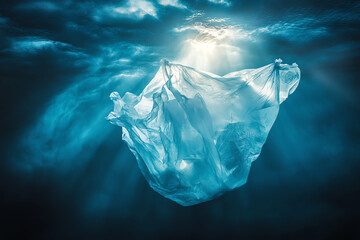 plastic bag floating on the ocean surface, AI generated