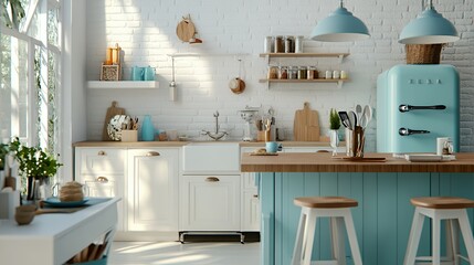 A bright, modern kitchen featuring light colors and minimalistic decor.