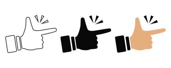 Finger snap icon set, Easy icon. Finger snapping click flick hand gesture sign. Gesture icon vector symbol illustration.