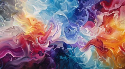 Fototapeta premium A vibrant abstract of liquid colors swirling together in a chaotic yet harmonious dance, capturing the energy and fluidity of movement.