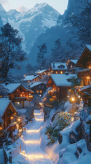 The fairytale-like Grindelwald villages at twilight in Swiss Alps