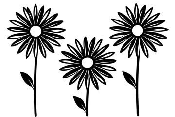 set of daisy flower silhouette vector on white background