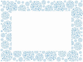 Hand drawn blue winter christmas frames design set snowflakes doodle style drawing. White background.