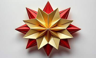 Origami Christmas tree ornament. Red and Gold. Celebration. Japanese art. Creativity. 