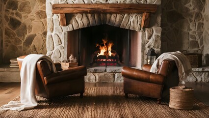 Rustic living room with fireplace